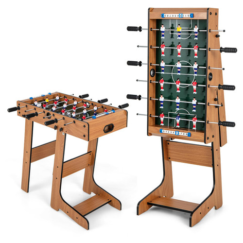 GYMAX Folding Foosball Table, Freestanding Soccer Game Table with 2 Balls for Family, Home, Game Room