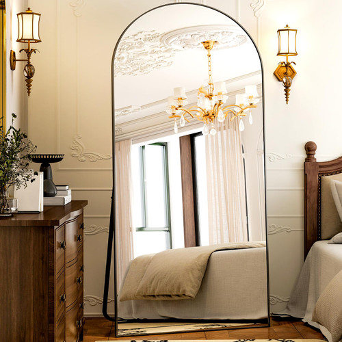 GLSLAND-77 x38 Arched Full Length Mirror - Oversize Floor Mirrors Aluminum Alloy Frame Full Body Dressing Mirror for Bedroom