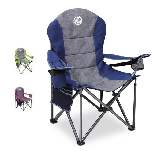 Northroad Oversized Portable Camping Chair, Full Padded Outdoor Folding Chair Support 350 LBS, Heavy Duty Lawn Chair with Cup Holder, Cooler Bag, Lumbar Support, Head Pocket for Adult-Blue