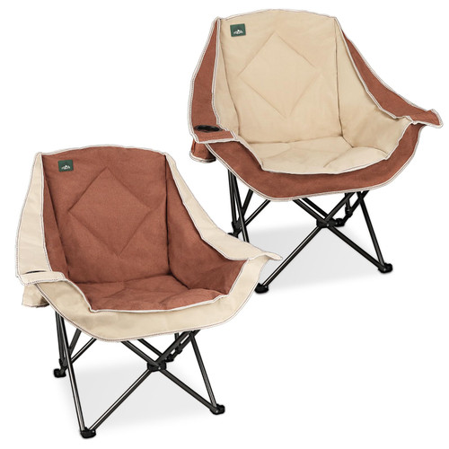 Northroad 2 Pack Oversized Camping Chair,Outdoor Padded Folding Lawn Chair w/Cup Holder,Carry Bag for Beach, Hiking, and Picnics,Heavy-Duty 300-lbs Capacity, Moca&Cream
