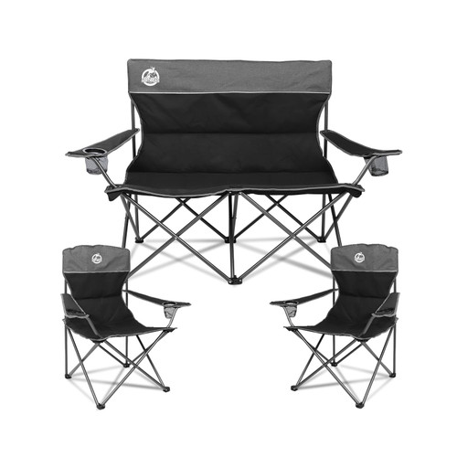 Northroad Outdoor Camping Chair Set of 3,Folding Padded Camp Chair w/1 Sofa,2 Single Chairs,Collapsible Conversation Set for Family Patio, Beach (Black)