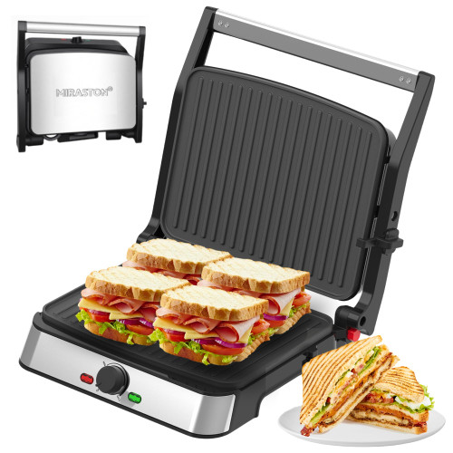 Electric Panini Press Grill and Sandwich Maker / 8.5" x 11" Non-Stick Coated Plates