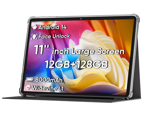 COLORROOM 2026 Android 16 Tablet 11inch, Face Unlock, 18W Fast Charging, 32GB+128GB+1TB Expand, Octa-core CPU, 8000mAh Large Battery, WiFi6, Touchscreen Display, Widevine L1 Tableta, Black