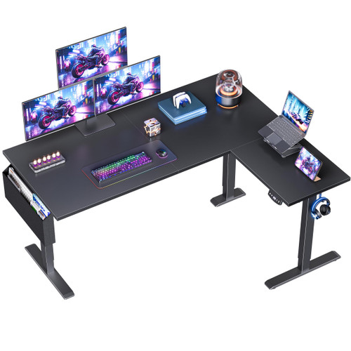 Korfile L Shaped Electric Standing Desk,63 Inch Adjustable Height Sit to Stand Corner Desk with Memory Presets, Reversible Computer Table for Home Office, Work and Study, Black