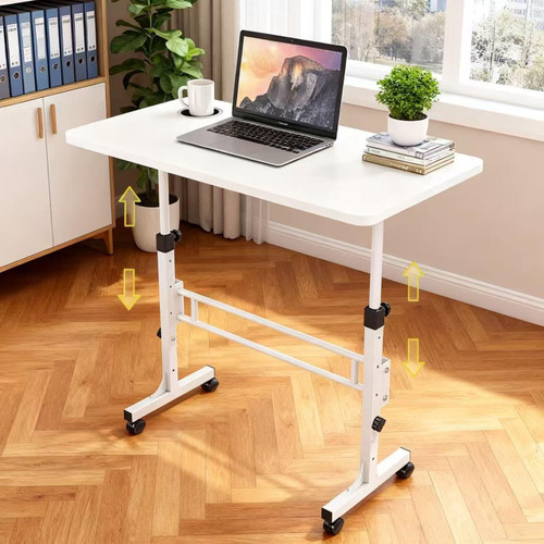 Wintline Adjustable Height Rolling Standing Desk with Lockable Wheels,Compact Laptop Desk for Home Office, Dorm, or Bedroom - 15.75" x31.5” - White