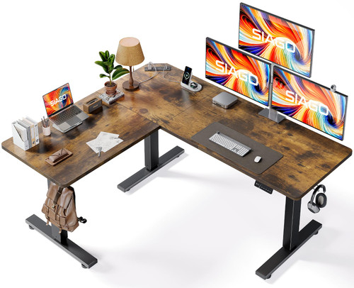 SIAGO L-Shaped Standing Desk - 63 x 55 Inch Adjustable Corner Standing Desk with Charging Station - L Shape Sit Stand Table with Memory Controller, Splice Board for Home Office