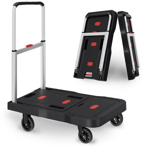 Platform Truck Foldable Push Cart Dolly 330lb Weight Capacity, Adjustable Hand Truck Handle with 360 Degree Swivel Wheels for Garage Garden Home & Office Use, Black