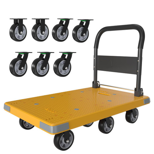 WUD Push Cart, Folding Mobile Platform Trolley,Thickened and Reinforced, 360° Swivel Wheels,47.2 “L x 27.5 ”W, 1764 lb. Yellow Dolly cart with Wheels