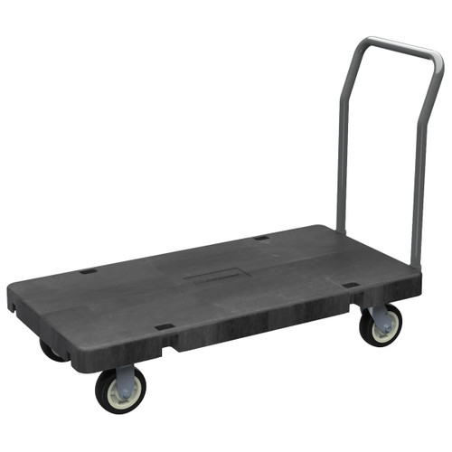 Akro-Mils Versa/Deck Push Dolly Cart with Wheels, Reinforced Plastic Platform Hand Truck with Removable Handle, 6" Non-Marking Polyurethane Casters, 2000-Pound Capacity, 24" x 48", Black R90182A1411