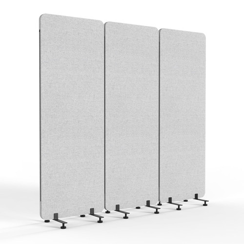 VINGLI Room Divider Screen, Freestanding Privacy Partition Wall, Zipper Connected Panels with Wheels, Office Space Separator (Light Gray, 3 Panel)
