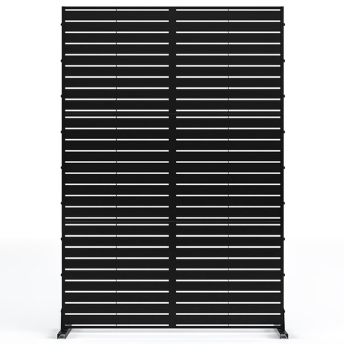 MTART Metal Privacy Screen 72" H x 47.2" Decorative Outdoor Privacy Screen Privacy Panel with Stand for Balcony Deck Patio Lawn Garden, Privacy Fence (Black-Louvered)