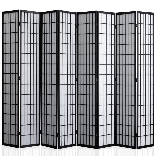 WelFurGeer 8 Panel Shoji Screen Room Divider, Folding Privacy Screens, Room Partitions and Dividers, Decorative Room Dividers, Wall Dividers for Room Separation, Japanese Room Divider for Home (Black)
