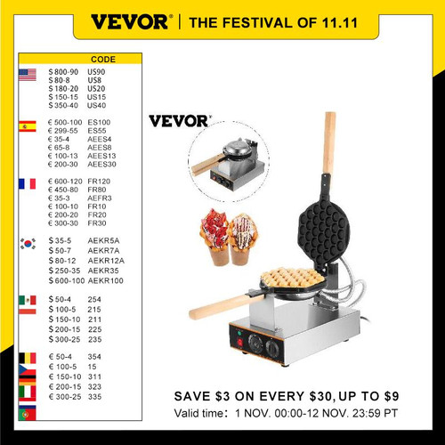 VEVOR Egg Bubble Electric Waffle Maker Nonstick Waffle Making Machine Home Appliance Gaufriers Baking Snack Gaufres Waffle Irons