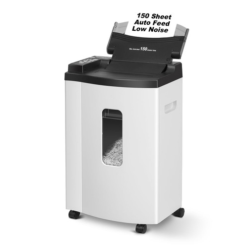 Wingwise 150 Sheet Auto-Feed Paper Shredder, Micro Cut P-5 High Security (5/64 x 19/32 inches), 60 Mins Continuous Run, Large 6-Gallon Bin, 55dB Ultra-Quiet for Home Office Use, White