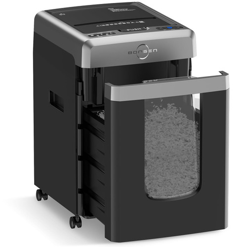 BONSEN 300-Sheet Auto Feed Micro-Cut 2-in-1 Paper Shredder for Office, 60-Mins Heavy Duty Shredder, P-4 High Security, 58dB Super Quiet, 8.1-Gal Pullout Bin, Casters, Black&Sliver (New Version)
