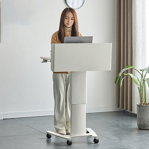 JIANSMZ Lecterns Podium Mobile Laptop Lectern Podium Stand, Height Adjustable Podium Pulpits, Portable Floor Standing Podium with Wheels, Sit-to-Stand Desk for Classroom,Office,C