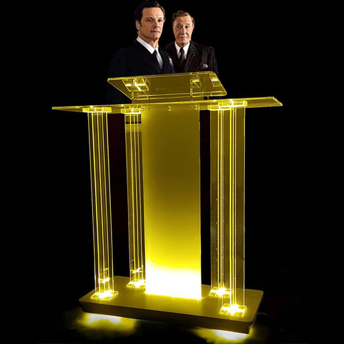 Podium Podium Acrylic Lectern Pulpit Clear Podium Stand, Floor Podium,Church Podium/Vertical Reading Platform with Led Lights and with Casters,White Transparent Rolling Reception Desk,Used for Church
