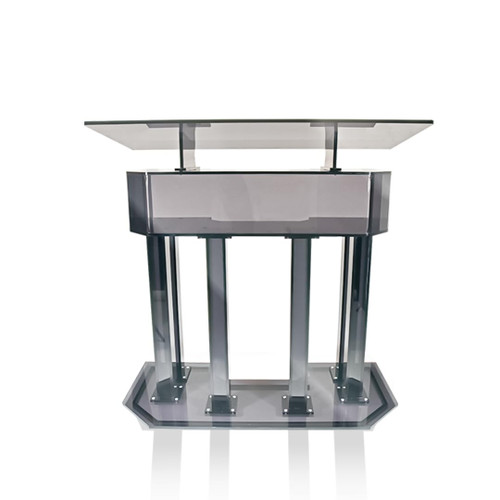 Kingdom 3 Tier Smoky Acrylic Lectern or Podium by AVTronics with 6 Column Base and a Wide Middle Shelf with Plenty of Space for Your Presentation Needs - Smoky (Plain/Non-Personalized)