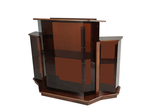 FixtureDisplays® Large Delux Church Pulpit 61" Wide X 24" Deep X 47" Tall Wood Acrylic Preach Lectern Conference Podium Amber Smoked Aged Vintage Look 418-NF