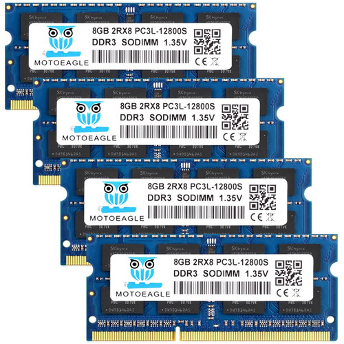 32GB DDR3 RAM 32GB Kit (4x8GB) DDR3/DDR3L 1600MHz PC3-12800 /PC3L-12800S CL11 1.35V/1.5V 2Rx8 SODIMM 204 Pin Unbuffered Non ECC Laptop Memory Upgrade