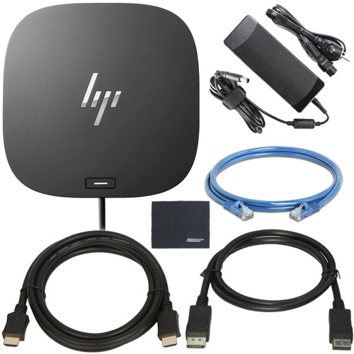 HP Docking Station for Laptop Dual Monitor + Bundle - HP USB-C G5 Dock 5TW10AA / 5TW10UT / 5TW10AA#ABB with 120W Adapter + ZoomSpeed HDMI Cable + DisplayPort Cable + Ethernet + Microfiber Cloth