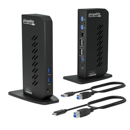 Plugable Dual DisplayPort & HDMI Docking Station - USB 3.0 & USB-C Laptop Dock for Dual Monitors, DisplayLink, Mac (Driver Required), ChromeOS & Windows, Gigabit Ethernet and Audio (UD-6950Z)