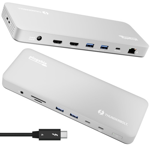 Plugable Thunderbolt 4 Dock for M4/M5 MacBook Air & Pro: 100W Charging Driverless Laptop Docking Station with 4K HDMI Dual Monitor or Single 6K, 6X USB, SD, Ethernet, Thunderbolt Certified (TBT-UDM)