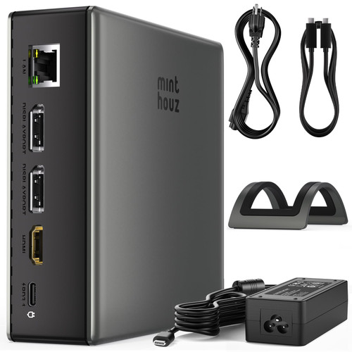 Minthouz USB C Docking Station for Laptop, Triple 4K Display with Dual DisplayPort & HDMI,140W Power Delivery, 10Gbps USB A/C Ports, Gigabit Ethernet, Audio/Mic USB C Hub for MacBook,Dell,HP,Surface
