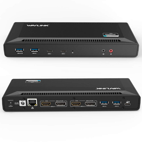 Case of 50, WAVLINK Dual 4K DisplayPort/HDMI USB C Docking Station with 60W Power Delivery, Dual 4K@60Hz or Single 5K@60Hz Display,2xDP 1.2, 2xHDMI 2.0, 6xUSB 3.0 Port, Gigabit Ethernet, Audio