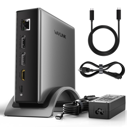 USB C Docking Station, PD3.1 Docking Station 3 Monitors with 2* DP + HDMI,Single 4K@144Hz,140W Charger, USB-C 10Gbps, 2* USB-A 5Gbps, Gigabit Ethernet, Audio/Mic, for Windows,Dell,HP,Lenovo