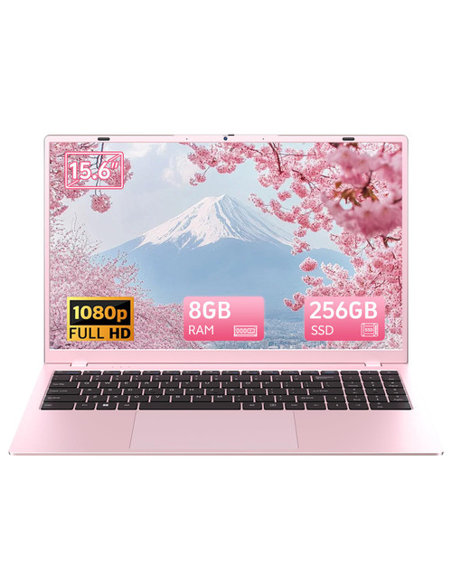 RNRUO 2026 Pink Laptop, Pentium Gold 6500Y Processor(Up to 3.4 GHz),8GB RAM 256GB SSD,15.6 Inch FHD IPS Display, 5000mAh Battery,Type-C,Portable Laptops Computer for Business Office