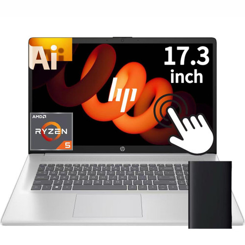 HP 17.3" Touchscreen Business Laptop, AMD Ryzen 5 Processor (Beats Intel i7-1355U), 16GB DDR5 RAM, 1TB Storage(512GB SSD & 500GB External), USB-C, Wi-Fi 6, Windows 11 Pro + Copilot, Earphone Jack