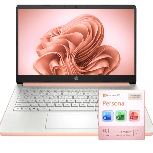 HP Ultrabook Laptop, 8GB RAM, 1.1TB Storage (1TB OneDrive + 64GB SSD), Microsoft 365 Included, Intel 2-Core | Fast, Smart, Budget-Friendly, AI-Ready Essential no Mouse, Rose Gold