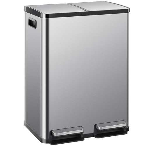 Elevon Kitchen Trash Can with Lid, 2 x 8 Gallon Garbage Can, with Soft-Close Foot Pedal and Removable Inner Bucket, 60 Liter Large Stainless Waste Bin for Bathroom Bedroom Home Office