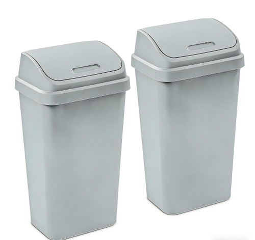 2-Pack Swing Top Wastebasket, 13 Gallon Kitchen Trash Can, Square Trash Can,Plastic Garbage Bin with Swing Top Lid for Home, Office, Bedroom, Light Gray