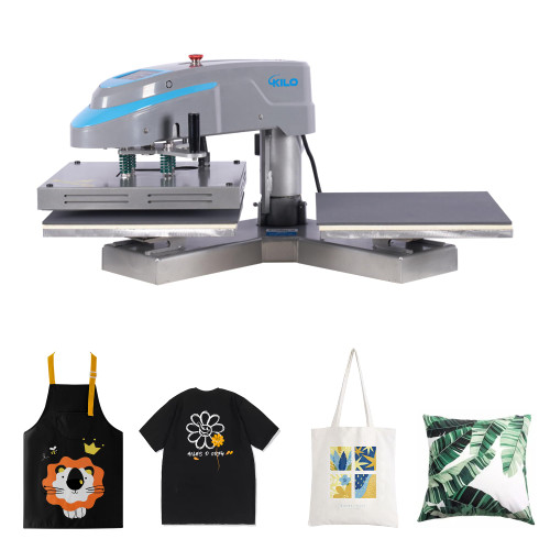 16 x 16 Inch Pneumatic Dual Platen Heat Press Machine, Double Station Swing Away Heat Press with LCD Digital Control, Air Compressor Powered, Teflon Coated Upper Plate for T-Shirts, Sublimation & HTV