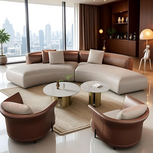 LyckTre Curved Couch Sets - Luxurious Sectional Couches with Chair, Premium Leather, Solid Wood Frame Sectional Sofa Set with Coffee Table for Multiple Scenes (Off-White-Chair*2,102.4IN)