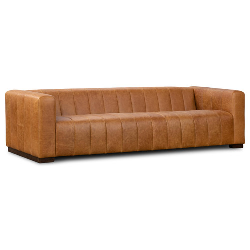 Poly & BARK Canale 99” Sofa – Modern 3-Seater Couch for Living Rooms – Performance Fabric Upholstery, High-Density Foam Cushions, Tapered Legs, Minimal Assembly – Cognac Tan