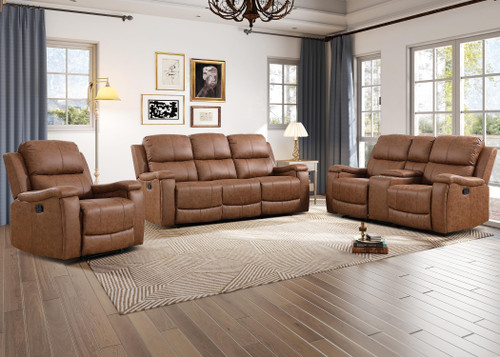 CANMOV Faux Leather Manual Reclining Sofa Furniture Set, Manual Recliner Chair, Manual Loveseat and 3 Seat Recliner Sofa Couch Set for Living Room,Brown