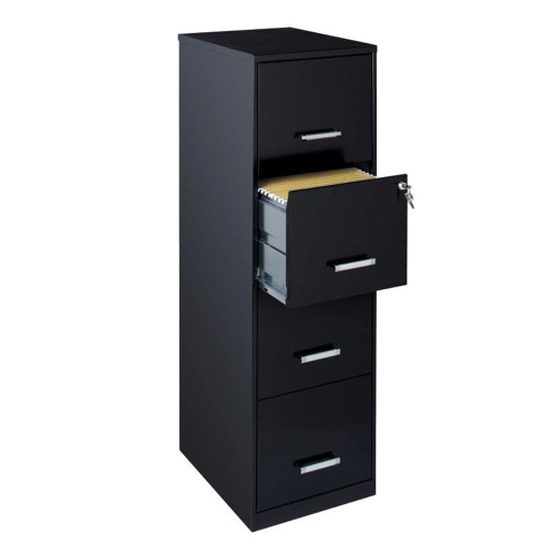 Scranton & Co 18" Deep 4 Drawer Metal Filing Cabinet, Black Finish, Pre-Assembled, Vertical File Cabinet for Letter-Size Documents, Cam Lock Security, Durable Steel Office Storage Solution