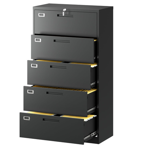 Fesbos Lateral File Cabinet with 5 Drawers - Metal Steel Filling Cabinets for Home Office - Lockable Storage Cabinet for Hanging Files Letter/Legal/F4/A4 Size-Assembly Required