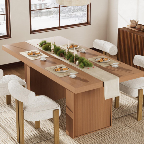 70.8" Dining Table for 6 8 10, Modern Dining Room Table with Storage, Wood Kitchen Table with Fluted Legs, Dinner Tables for Kitchen Dining Room,Nut-Brown