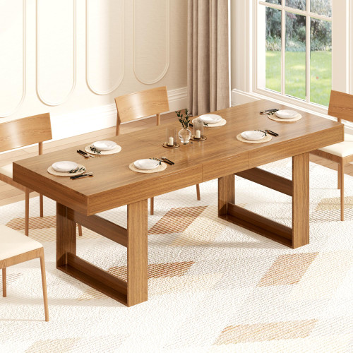 70.9” to 86.6” Extendable Dining Table for 8-10 Person, Modern Expandable Table with U-Shaped Wooden Legs, Dining Table for Dining Room, Kitchen, Living Room, Walnut