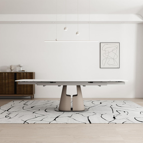 LifoHous Extendable Sintered Stone Dining Table Seats 8-10 People. Modern Telescopic Dining Table with Leather Base. Durable Stone Tabletop Suitable for Dining Rooms.90in(1Tabel)