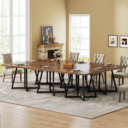 Tribesigns Square Dining Table, 31.5" Industrial Dinner Table with Metal Base, Kitchen Table for Dining Room, Small Space, Apartment, Rustic Brown & Black (6pcs)