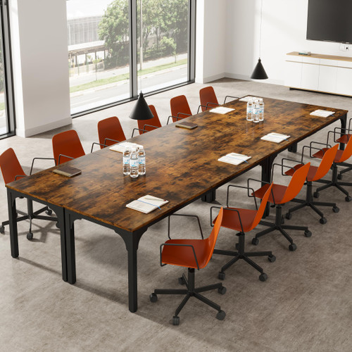 13FT Conference Table, Super Sturdy Large Rectangle Meeting Seminar Table for 16 Person, Long Business Tables, 4 Pcs Brown