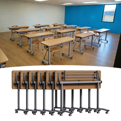 QXYXSM Conference Room Tables Folding Conference Room Table, Modular Meeting Table Rolling Foldable Industrial Training Tables for Office School Classroom Hotel (6, Oak, L47.2inW15.7in)