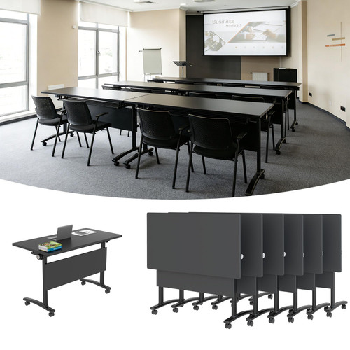 QXYXSM Conference Room Tables Folding Conference Room Table, Modular Meeting Table Rolling Foldable Industrial Training Tables for Office School Classroom Hotel (6, Black, L55.1in)