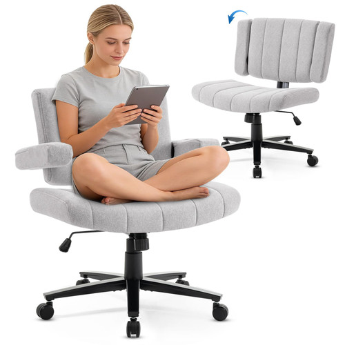 Vigosit Criss Cross Office Chair, Plush Oversized for Cross-Legged Sitting, Adjustable Arms & 360° Swivel Casters - for Home Office, Study, Gaming, Vanity, Comfortable Computer Chair(Grey)