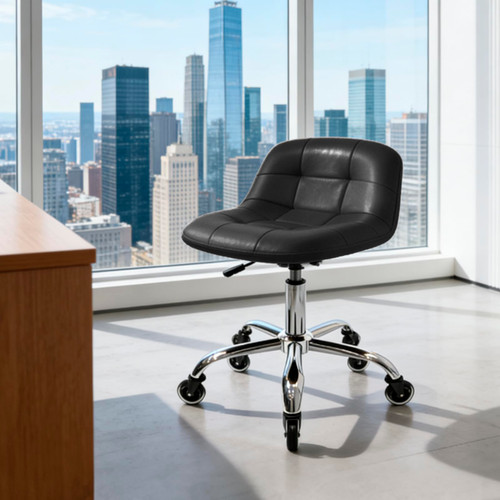 Rolling Stool Chair with Wheels, Height Adjustable Stool with Back Support, Office Drafting Chair with PU Leather Cushion for Home Office Kitchen Vanity Salon Garage Tattoo Dentist Esthetician(Black)